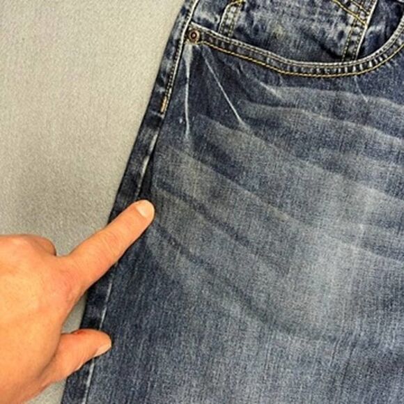 Wrangler Jeans Mens 34x32 Relaxed Straight Dark Wash Cotton Denim Thick Stitch - Picture 9 of 12